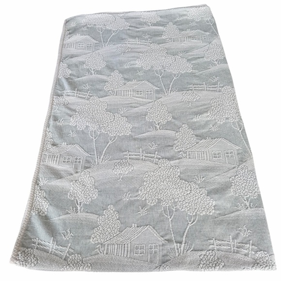 VTG Columbine Cody Country Cabin Woven Twin Coverlet Ivory Green Farmhouse GUC